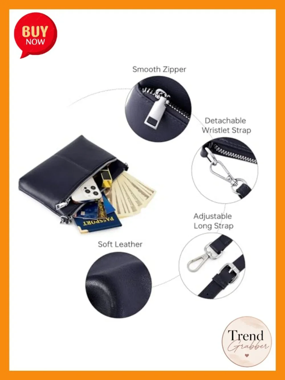 RFID Crossbody Wristlet Clutch Vegan Leather Wallet with Removable Straps